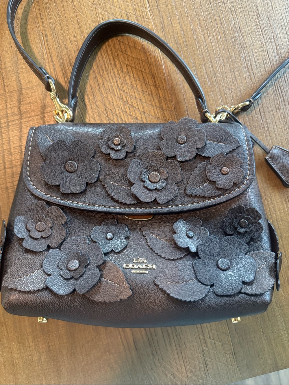 Coach Brown Floral Appliqué Leather Satchel